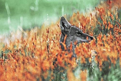 Hidden Coyote Watching Among Feather Reed Grass