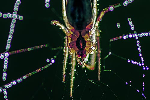 Orb Weaver Spider Dangling Downwards Among Web