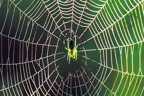 Orb Weaver Spider Rests Among Web Center