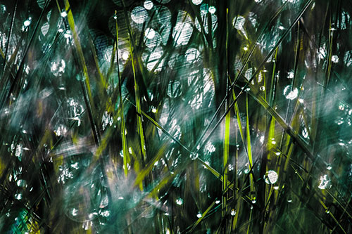 Sunlight Sparkles Burst Through Dewy Grass (Green Tint Photo)