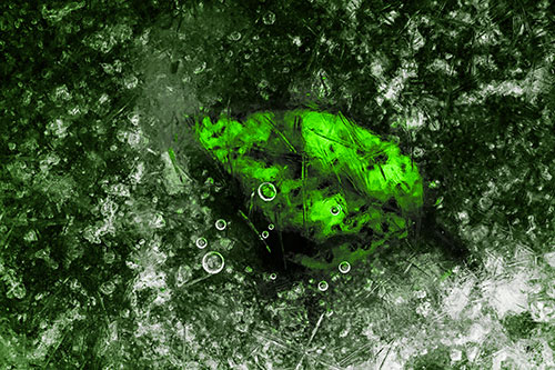 Bubble Eyed Leaf Face Frozen Beneath River Ice (Green Tone Photo)