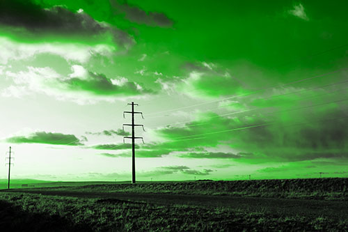 Sunset Clouds Scatter Above Powerlines (Green Tone Photo)