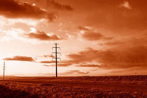 Sunset Clouds Scatter Above Powerlines (Orange Shade Photo)