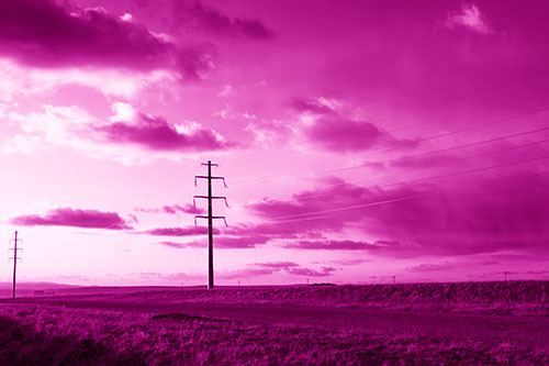 Sunset Clouds Scatter Above Powerlines (Pink Shade Photo)