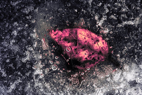 Bubble Eyed Leaf Face Frozen Beneath River Ice (Pink Tint Photo)