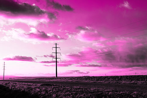 Sunset Clouds Scatter Above Powerlines (Pink Tone Photo)