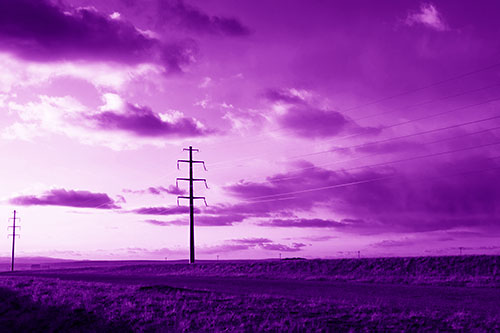 Sunset Clouds Scatter Above Powerlines (Purple Shade Photo)