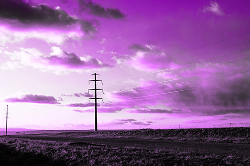 Sunset Clouds Scatter Above Powerlines (Purple Tone Photo)