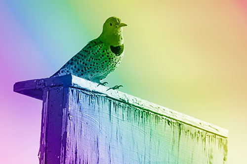 Northern Flicker Woodpecker Keeping Watch Atop Birdhouse (Rainbow Shade Photo)