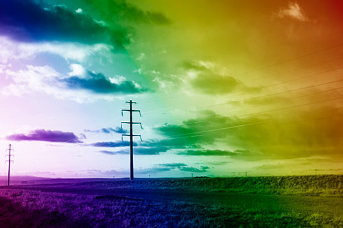 Sunset Clouds Scatter Above Powerlines (Rainbow Shade Photo)