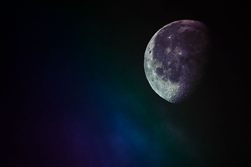 Moon Creeping Along Faint Cloud Mass (Rainbow Tint Photo)