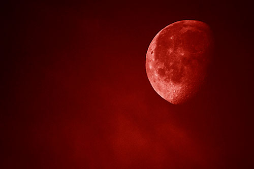 Moon Creeping Along Faint Cloud Mass (Red Shade Photo)