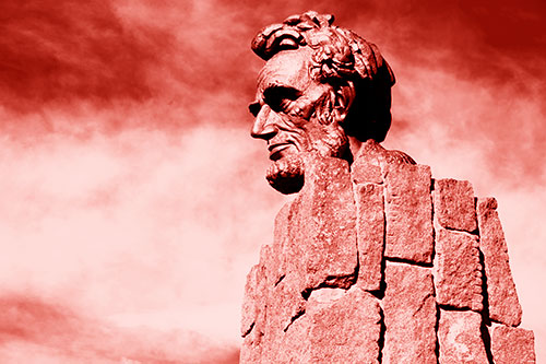 Sideways Presidential Statue Headshot Among Clouds (Red Shade Photo)
