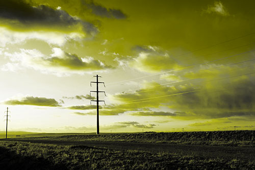 Sunset Clouds Scatter Above Powerlines (Yellow Tone Photo)