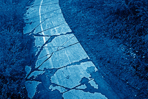 Curving Muddy Concrete Cracked Sidewalk (Blue Shade Photo)