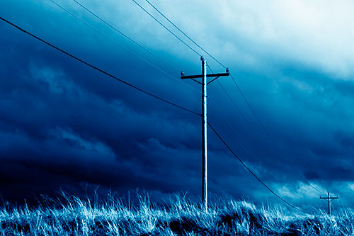 Dark Thunderstorm Clouds Over Powerline (Blue Shade Photo)