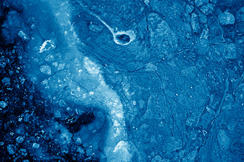Distressed Oil Face Swirling Among Rocky Shore (Blue Shade)