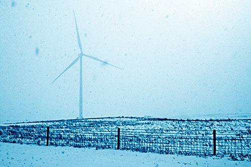 Fenced Wind Turbine Among Blowing Snow (Blue Shade)