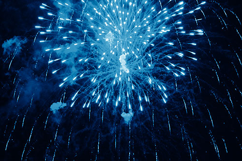 Fireworks Explosion Lights Night Sky Ablaze (Blue Shade Photo)