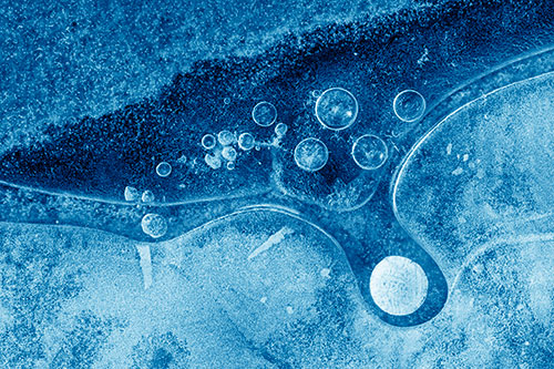 Ice Bubbles Among Frozen Soil Crevice (Blue Shade)