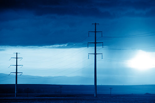 Mountain Rainstorm Sunset Beyond Powerlines (Blue Shade Photo)