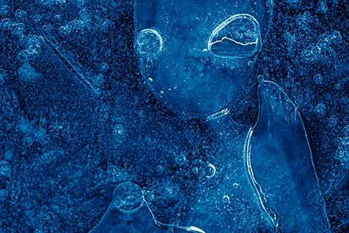 Mouthless Alien Ice Figure Forms Among Frozen River Water (Blue Shade)