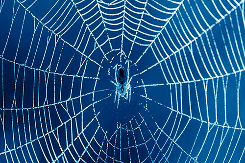 Orb Weaver Spider Rests Among Web Center (Blue Shade)