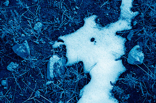 Peering Humanoid Snow Face Creature Among Rocks (Blue Shade)