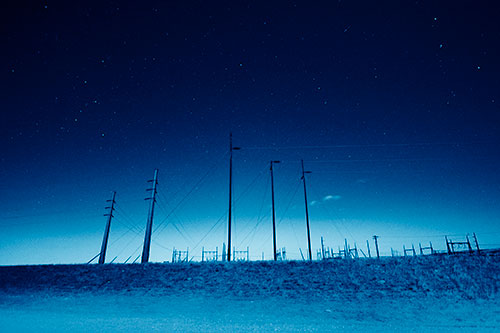 Powerlines Among The Night Stars (Blue Shade Photo)