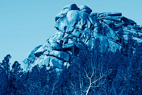 Rock Formations Rising Above Treeline (Blue Shade Photo)