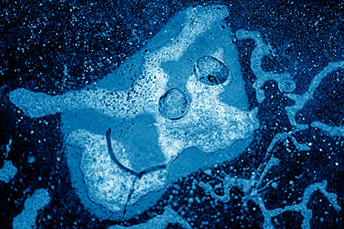 Smiley Bubble Eyed Block Face Below Frozen River Ice Water (Blue Shade Photo)