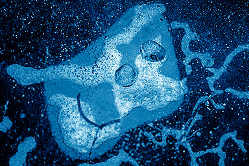 Smiley Bubble Eyed Block Face Below Frozen River Ice Water (Blue Shade)