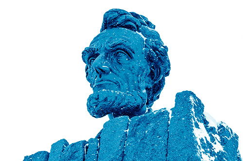 Snow Covering Presidents Statue (Blue Shade Photo)