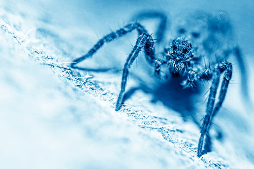 Wolf Spider Watching Among Sloping Rock (Blue Shade)