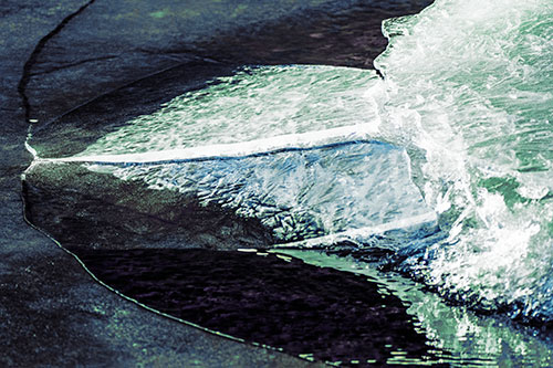 Abstract Ice Sculpture Forms Atop Frozen River (Blue Tint Photo)
