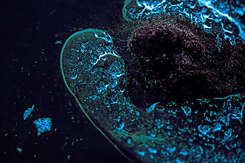 Angry Eyebrow Raised Ice Bubble Creature Bending Beside Mossy Rock (Blue Tint)