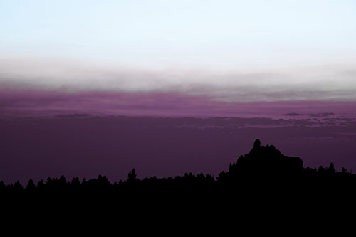 Blood Cloud Sunrise Behind Mountain Range Silhouette (Blue Tint Photo)