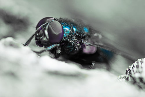 Blow Fly Resting Among Sloping Tree Bark (Blue Tint Photo)