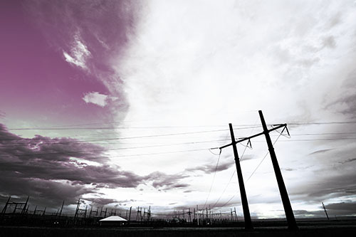 Cloud Clash Sunset Beyond Electrical Substation (Blue Tint Photo)