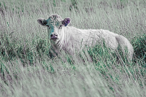Curious Cow Awakens From Nap (Blue Tint Photo)