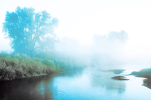 Dense Fog Blankets Distant River Bend (Blue Tint Photo)