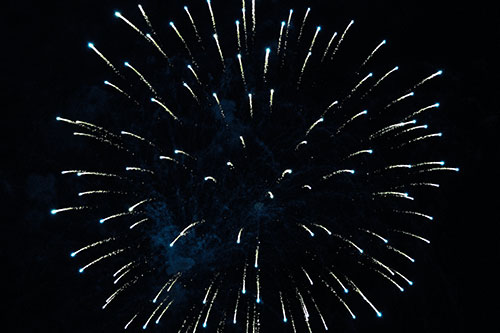 Firework Star Trails Vaporize Among Night Sky (Blue Tint Photo)