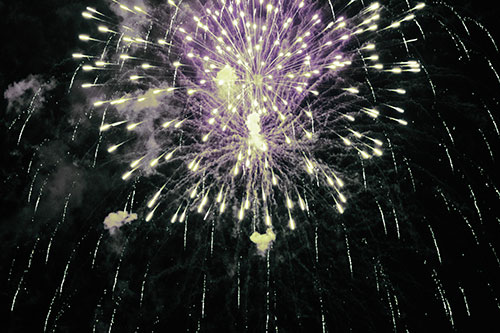 Fireworks Explosion Lights Night Sky Ablaze (Blue Tint Photo)