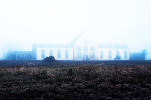 Fog Engulfs Historic State Penitentiary (Blue Tint Photo)
