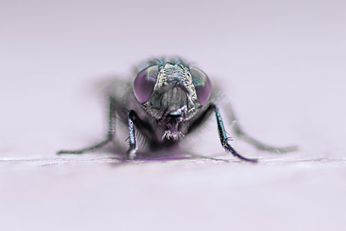 Glistening Cluster Fly Sticking Tongue Out (Blue Tint)