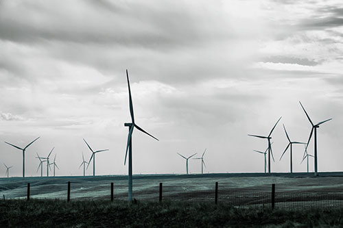 Gloomy Clouds Overcast Wind Turbine Pasture (Blue Tint)