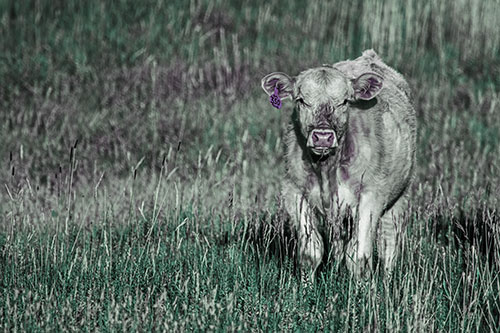 Grass Chewing Cow Spots Intruder (Blue Tint Photo)