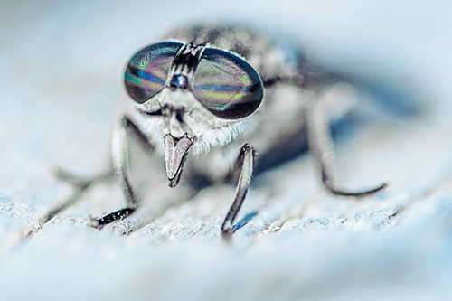 Happy Horse Fly Sticking Out Tongue Among Sunlight (Blue Tint)