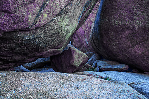 Large Crowded Boulders Leaning Against One Another (Blue Tint Photo)