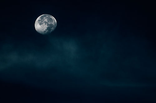 Moon Begins Descent Beyond Faint Mist Cloud (Blue Tint Photo)